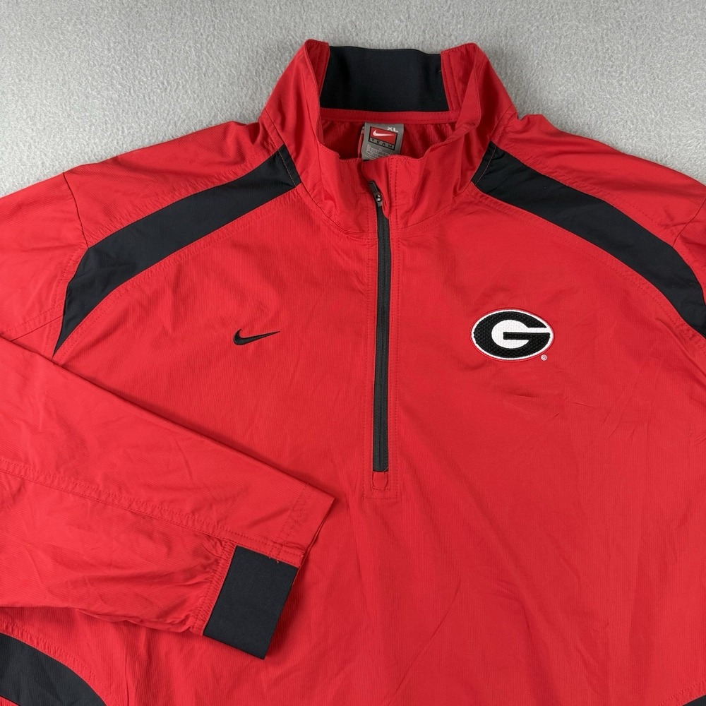 Nike Team Georgia Bulldog Mens XL 1/4 Zip Windbreaker Pullover Red NCAA Football